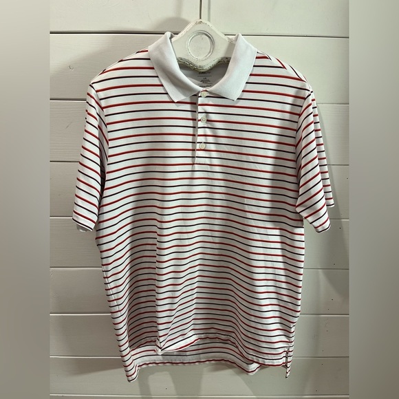 🤍ADIDAS – White & Red Striped Polo Shirt – Size L - Picture 1 of 6